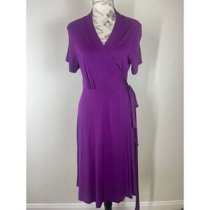 Soma Purple Short Sleeve Wrap Dress Womens Medium Rayon Spandex Jersey Knit